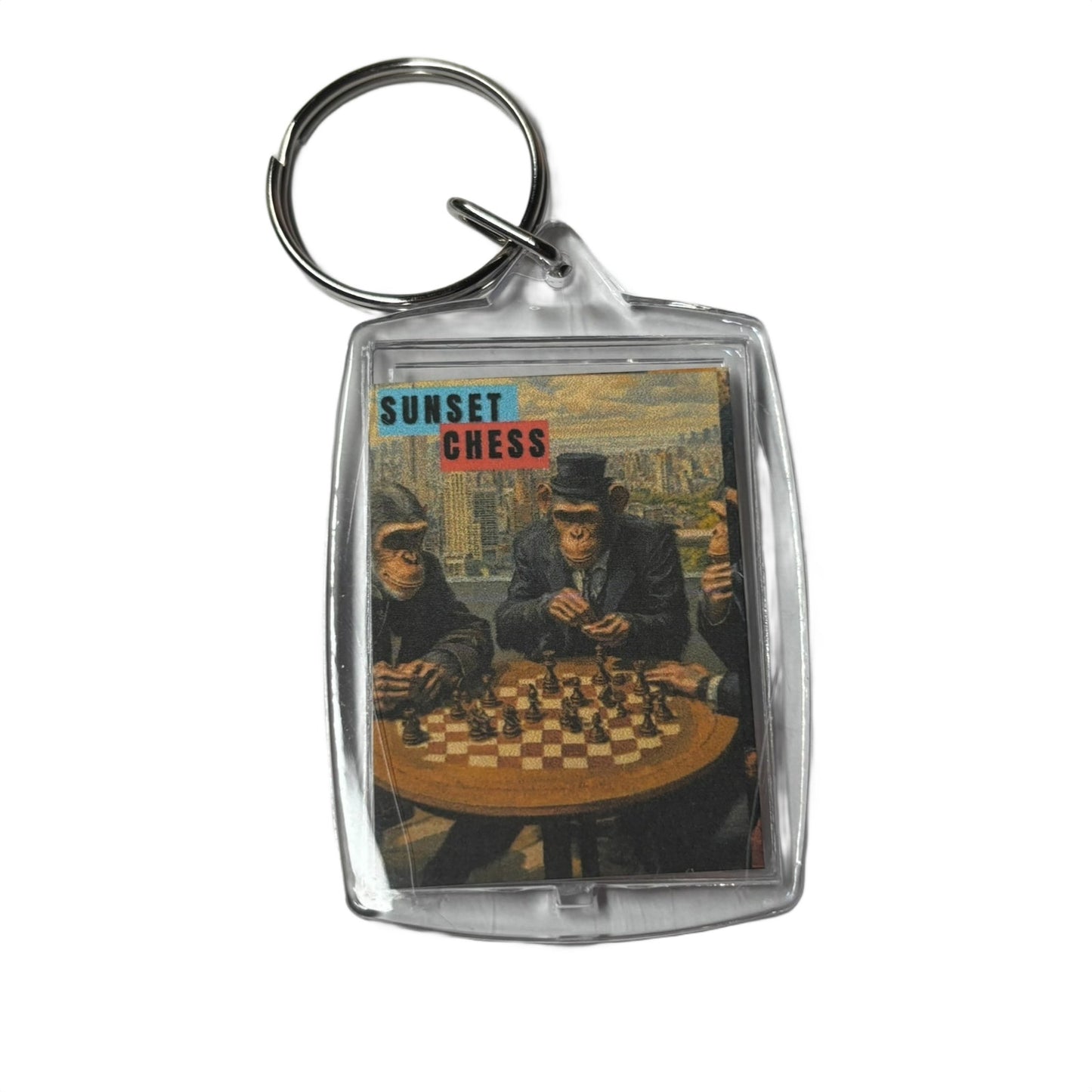 Chimps Play The Game - Sunset Chess Photo Keychain