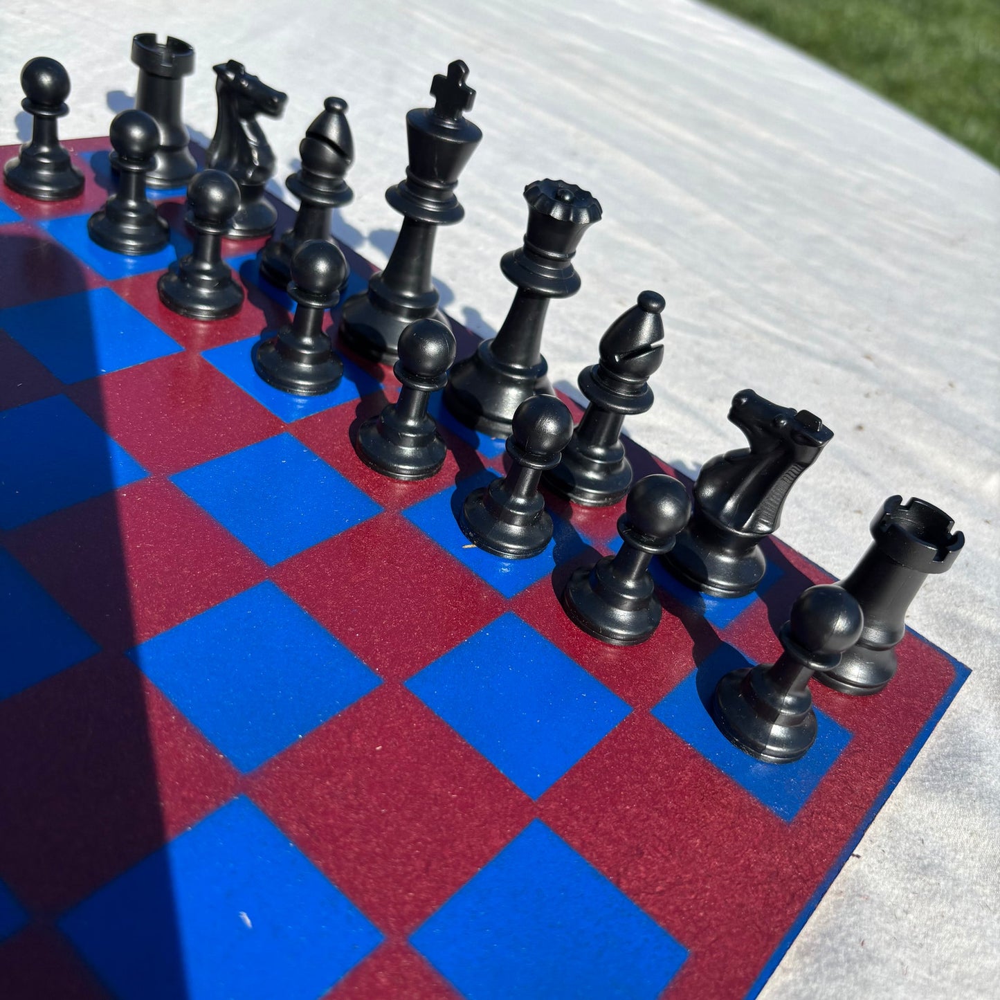 Burgundy Red & Blue - Painted Chess Set