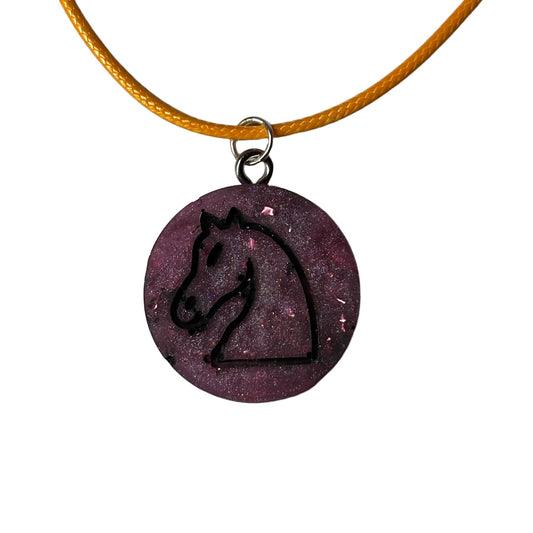 Purple/Pink Knight - Handmade Resin Chess Necklace