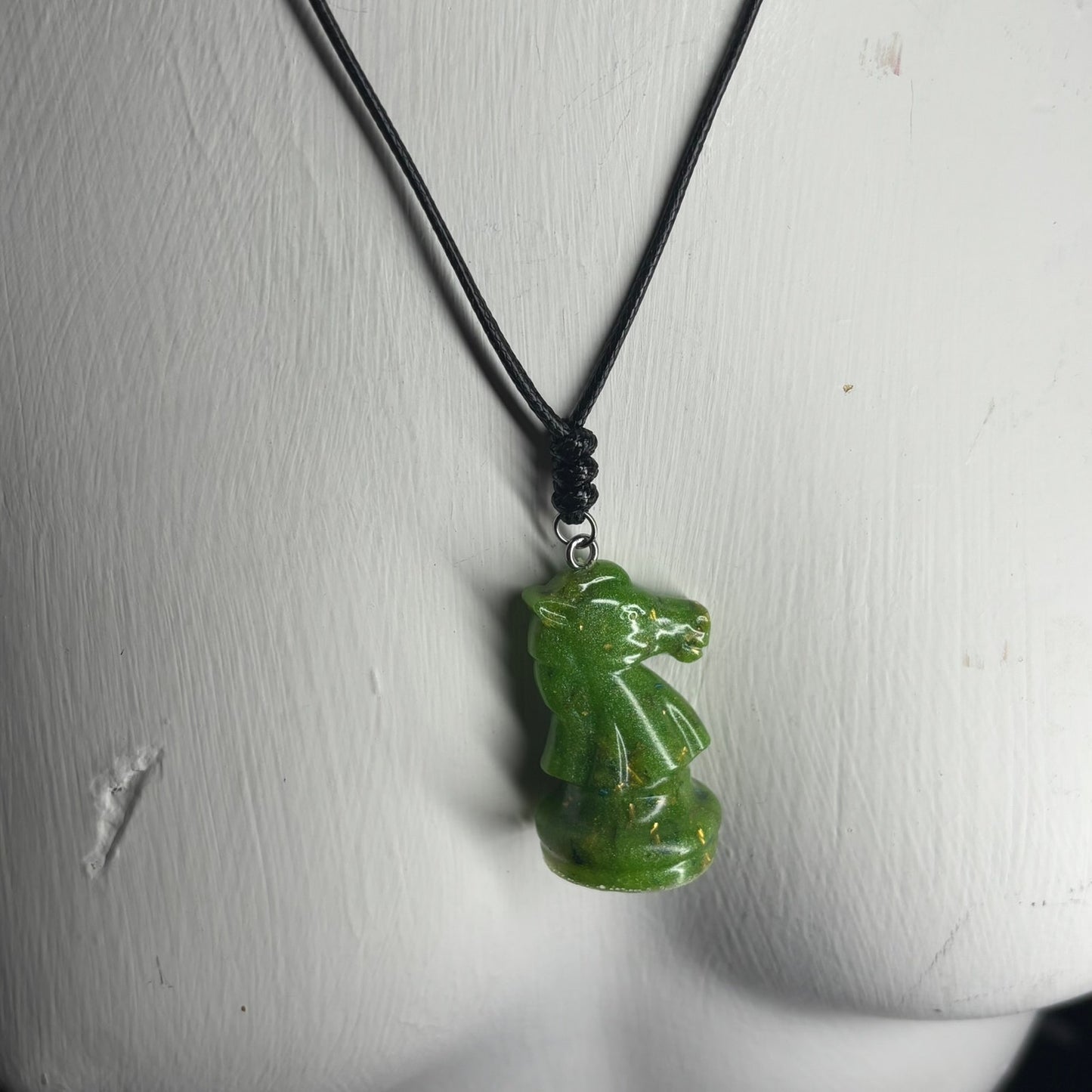 Crystal Green Knight - Handmade Resin Chess Necklace