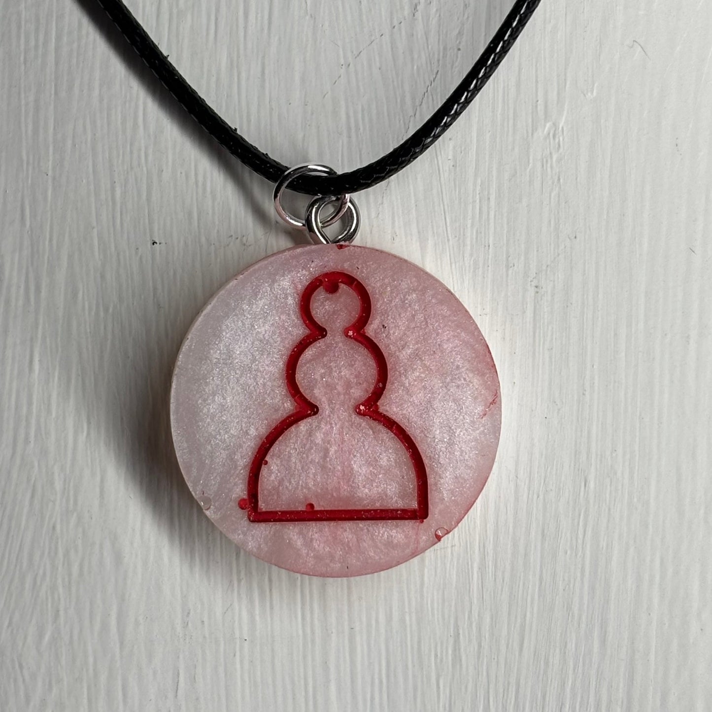 Simple White/Red Pawn - Handmade Resin Chess Necklace