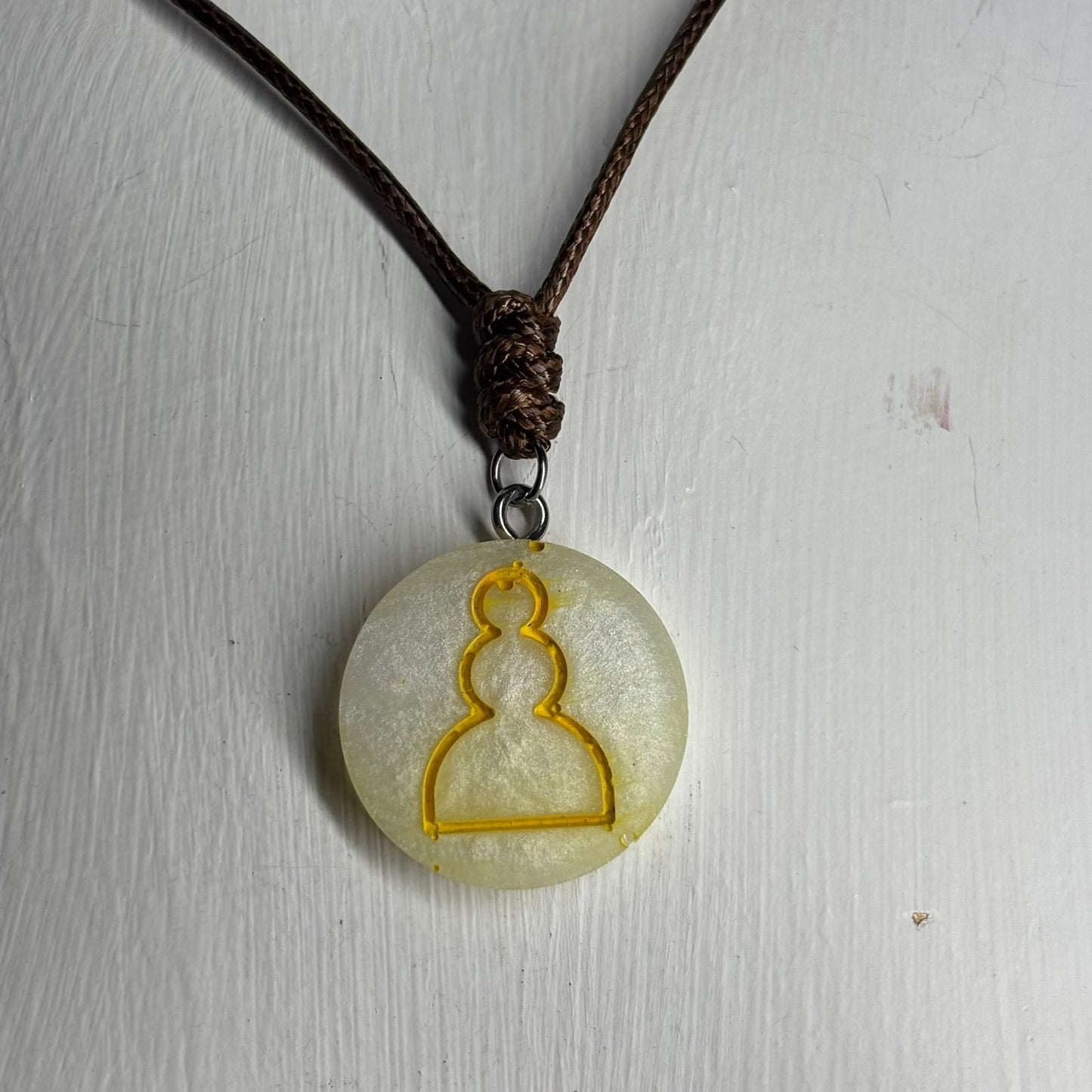 Yellow White Pawn - Handmade Resin Chess Necklace