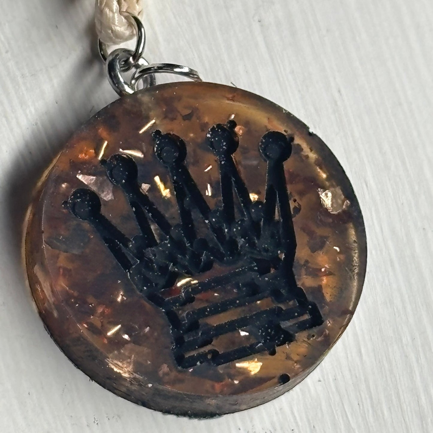 Dark Amber Vintage Queen - Handmade Resin Chess Necklace
