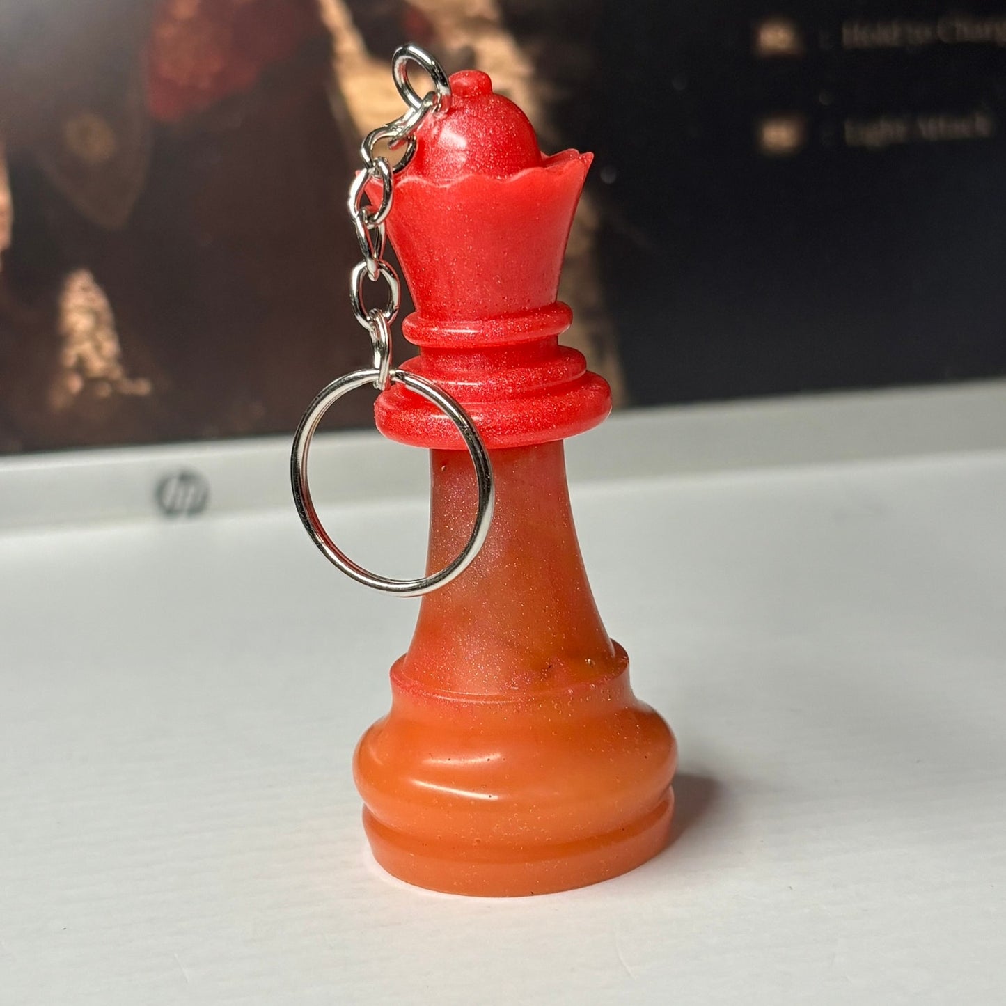 Red Orange Fire Queen - Handmade Resin Keychain - Large Edition