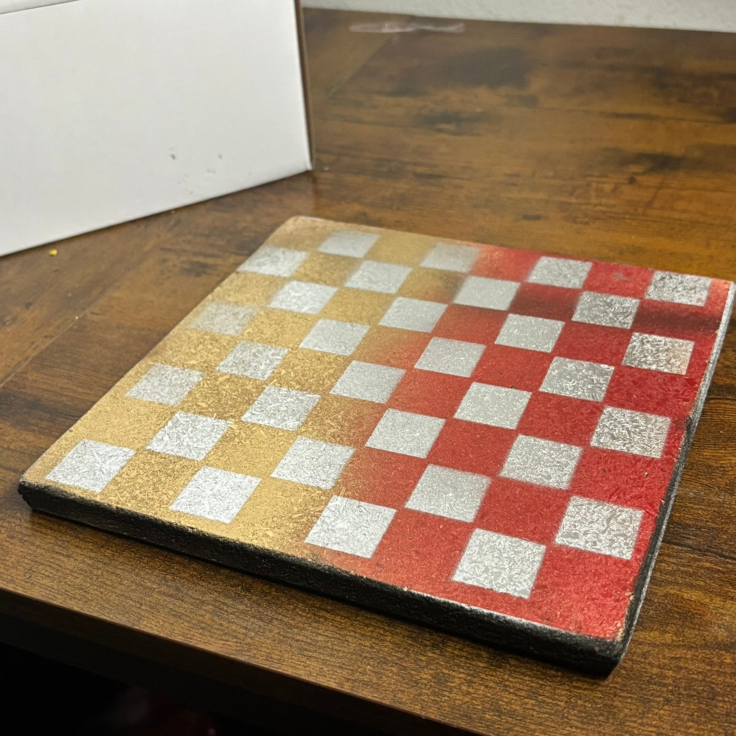 Red & Gold Chrome Hue - Painted Double Sided Chess Board