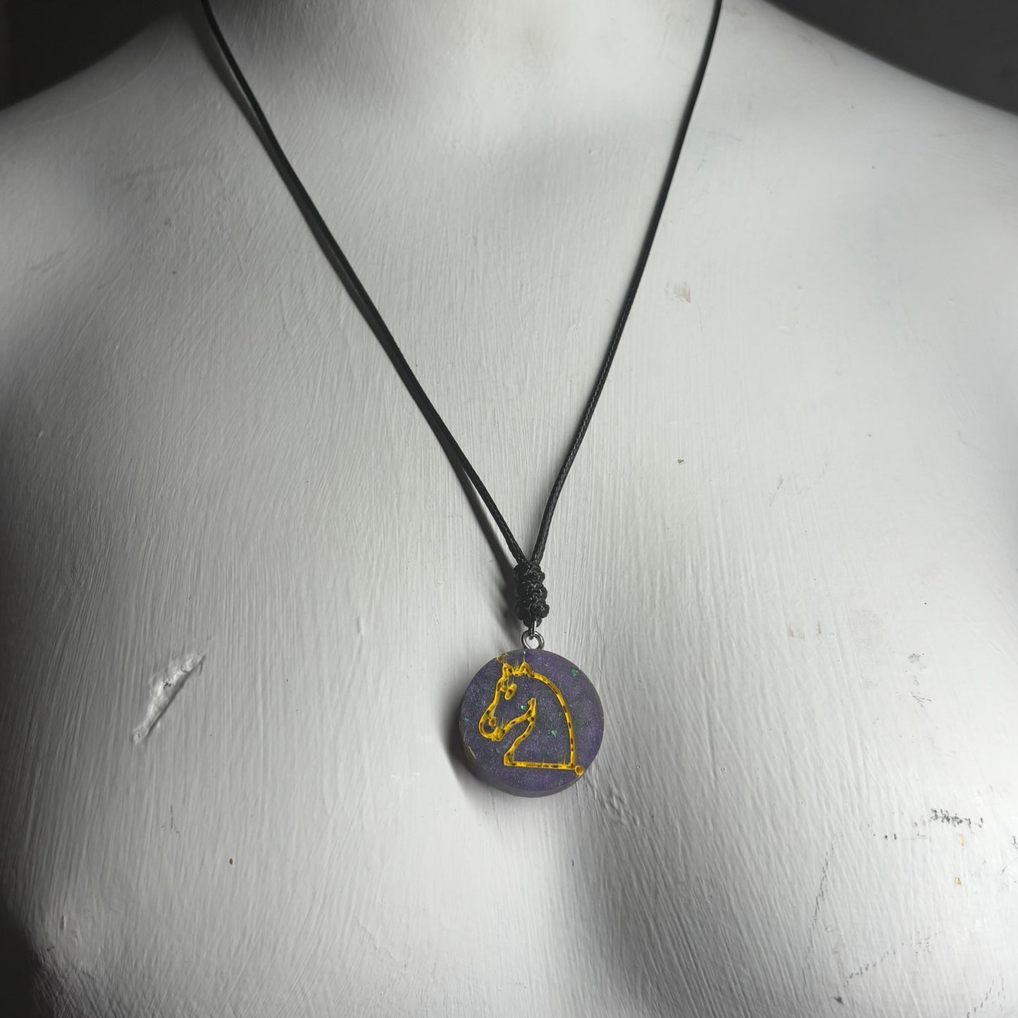 Purple & Yellow Knight - Handmade Resin Chess Necklace