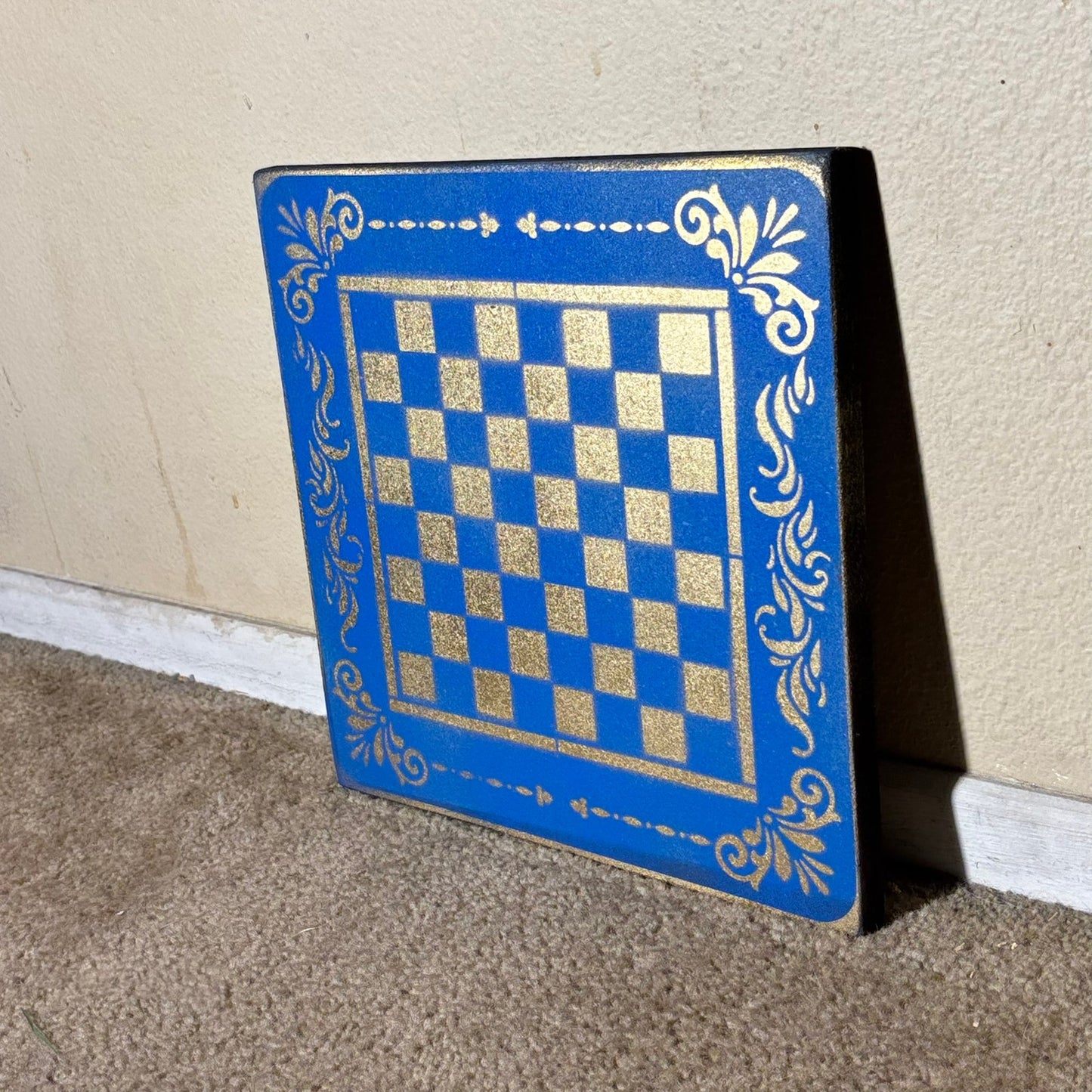 Golden Blue - Painted Chess Board