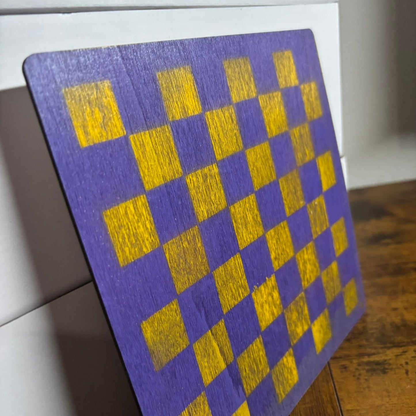Purple & Yellow - Painted Thin Wooden Chess Board