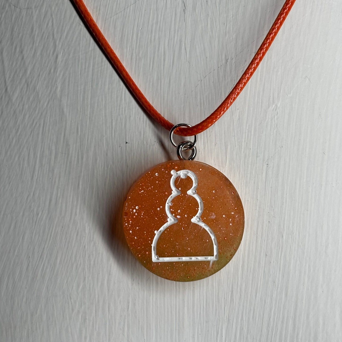Orange Pawn Burst - Handmade Resin Chess Necklace