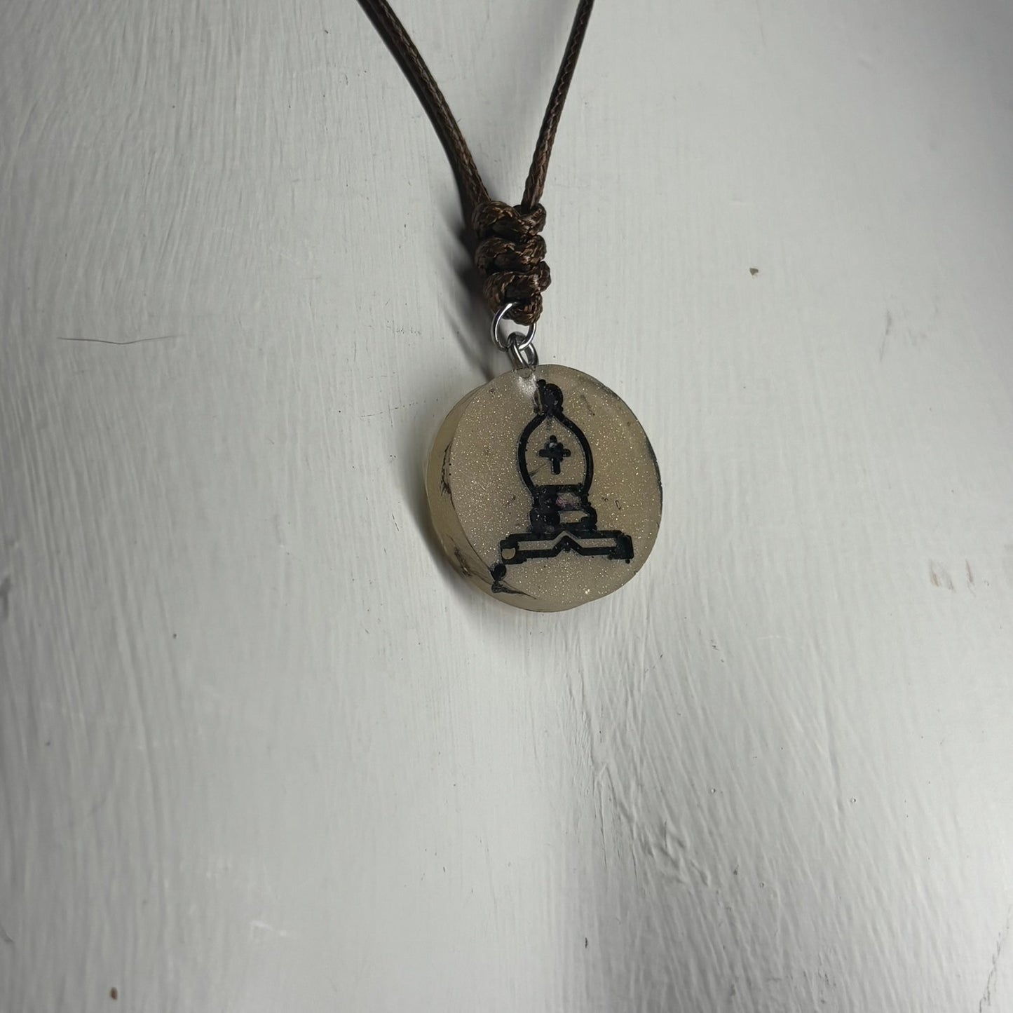 Cream Bishop - Handmade Resin Chess Necklace