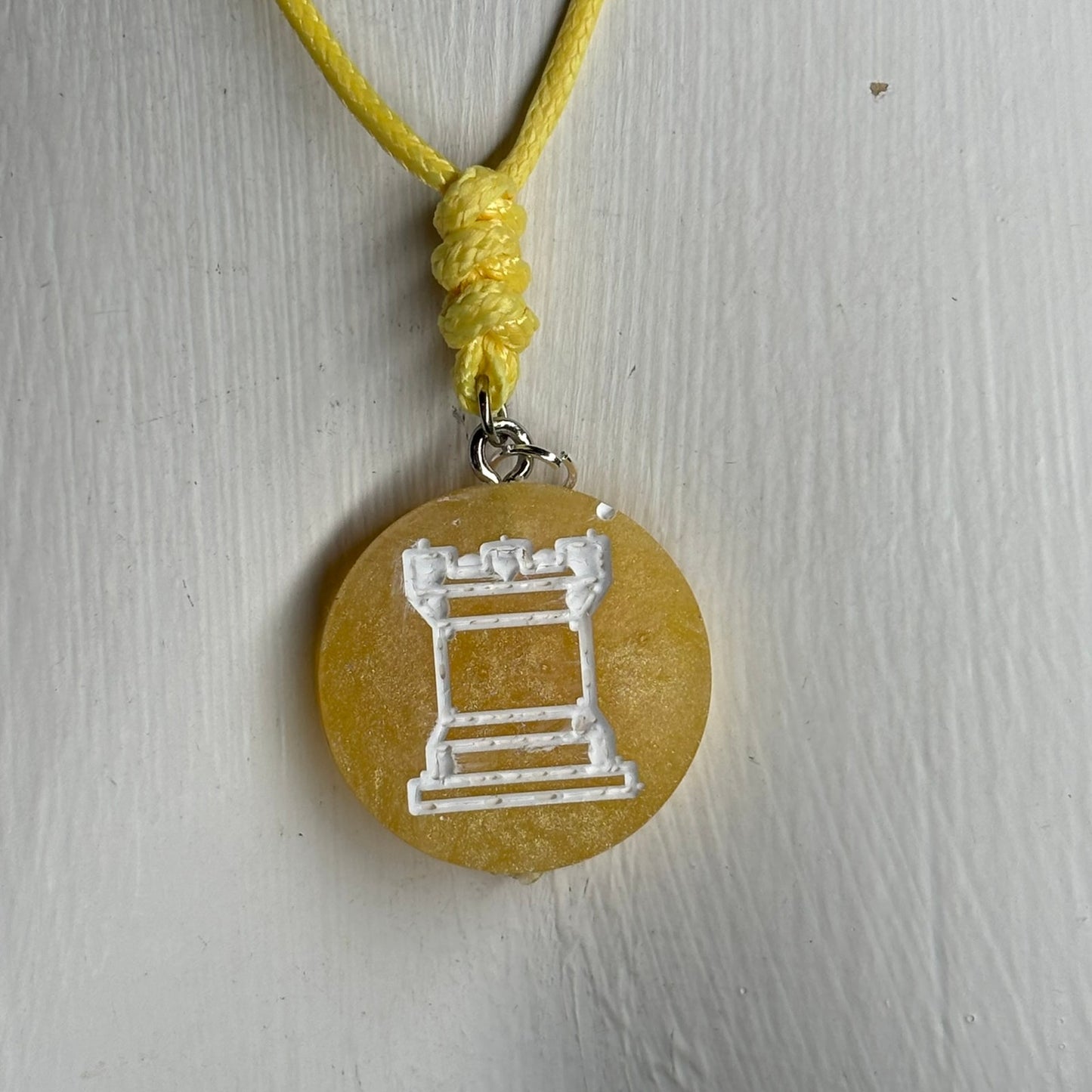 Bright Yellow Rook - Handmade Resin Chess Necklace
