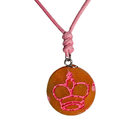 Orange/Pink King - Handmade Resin Chess Necklace