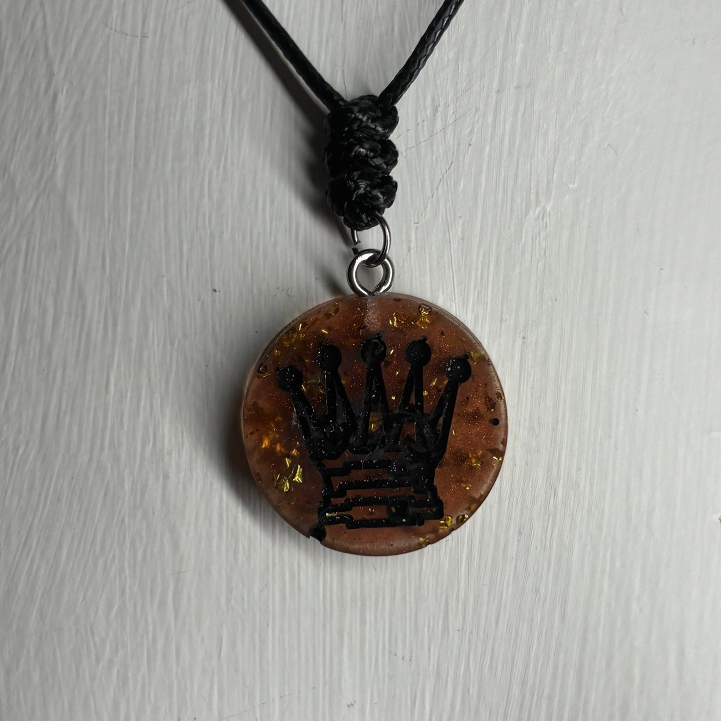 Dark Amber Queen - Handmade Resin Chess Necklace
