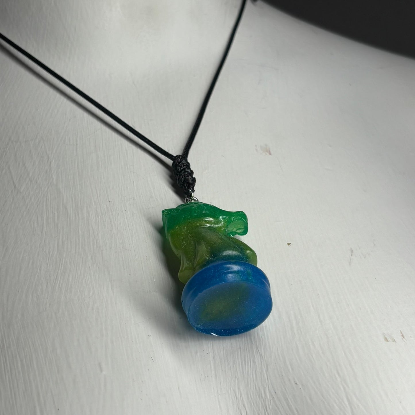 Green & Blue Knight - Handmade Resin Chess Necklace