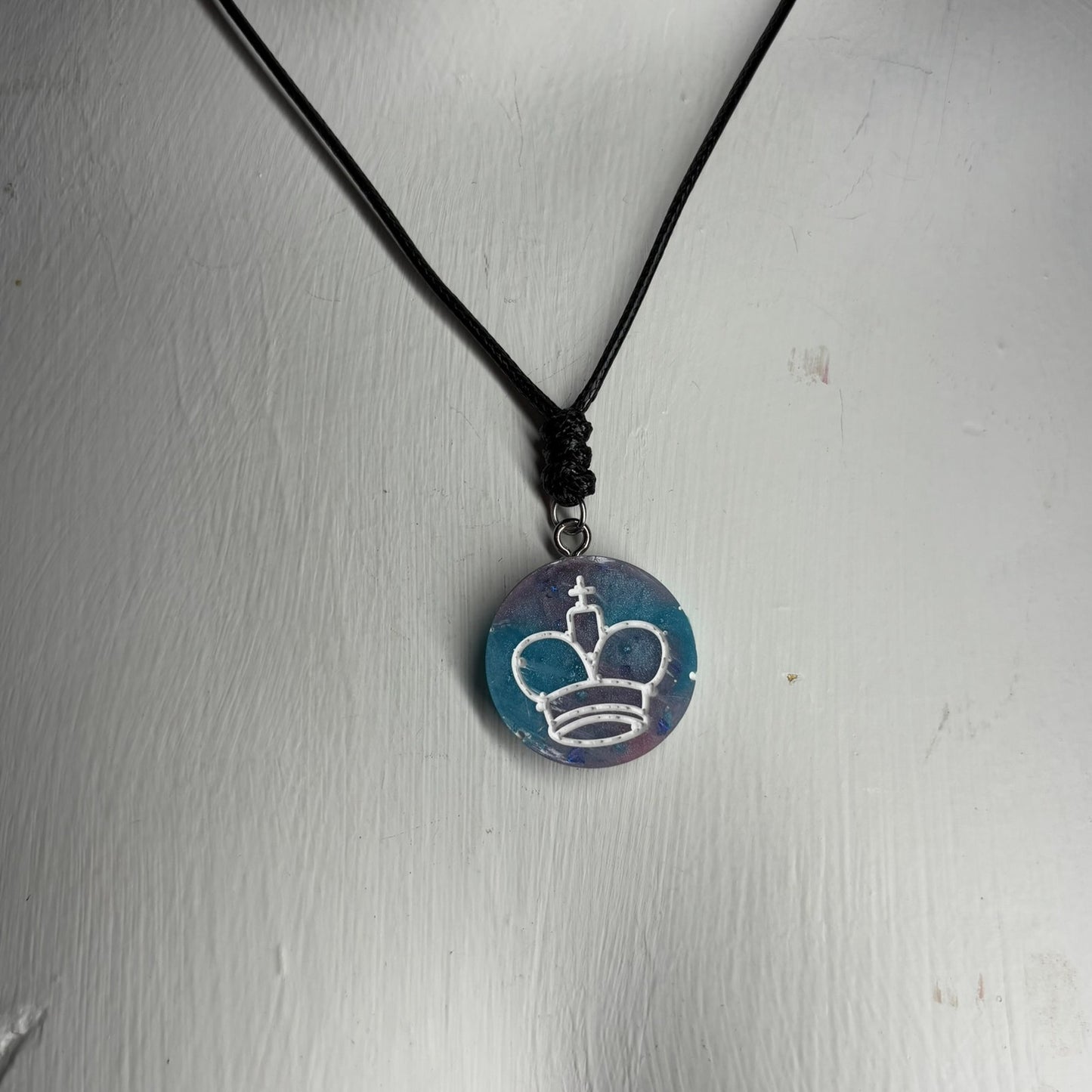 Candy Colored Blue King - Handmade Resin Chess Necklace