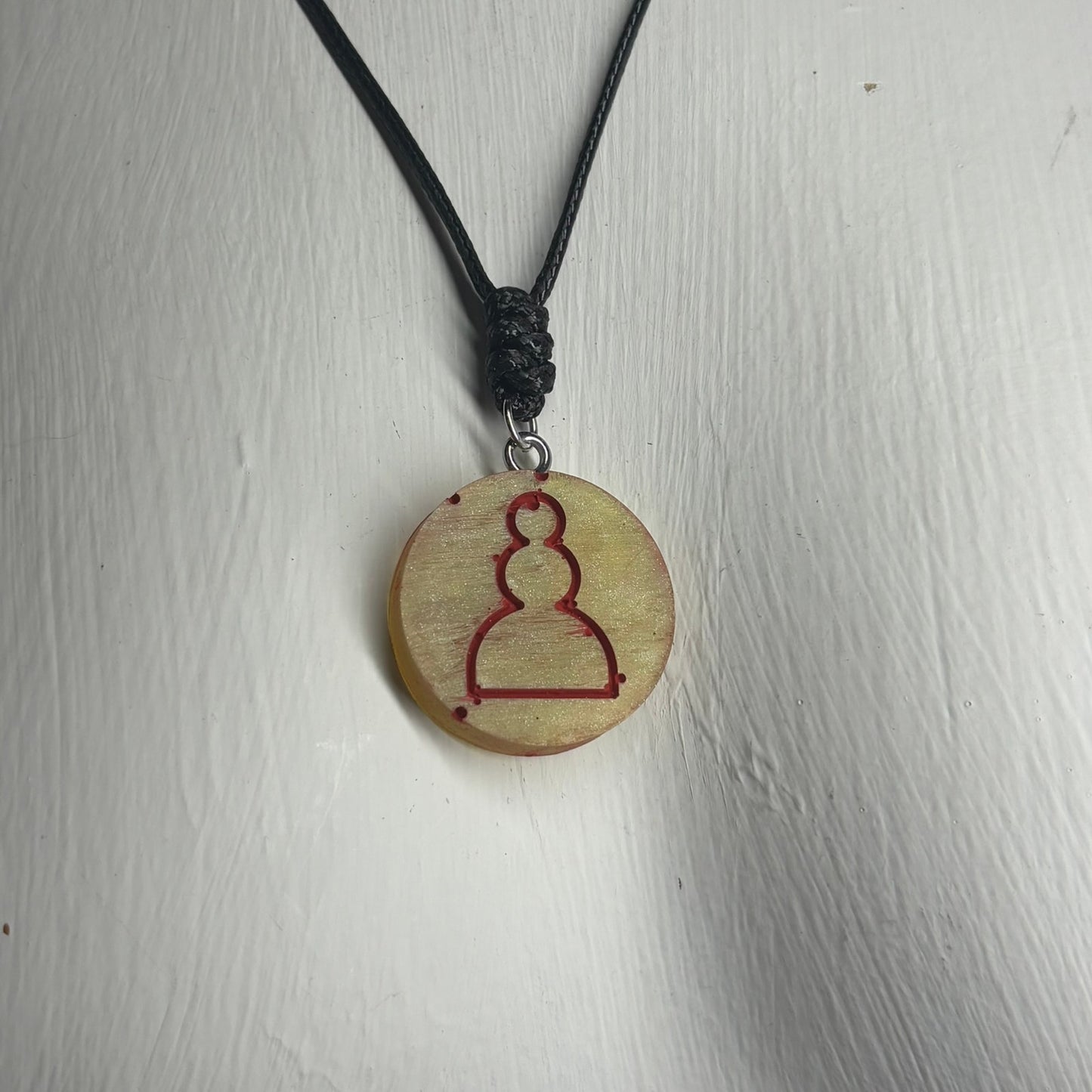 Yellow/Red Pawn - Handmade Resin Chess Necklace