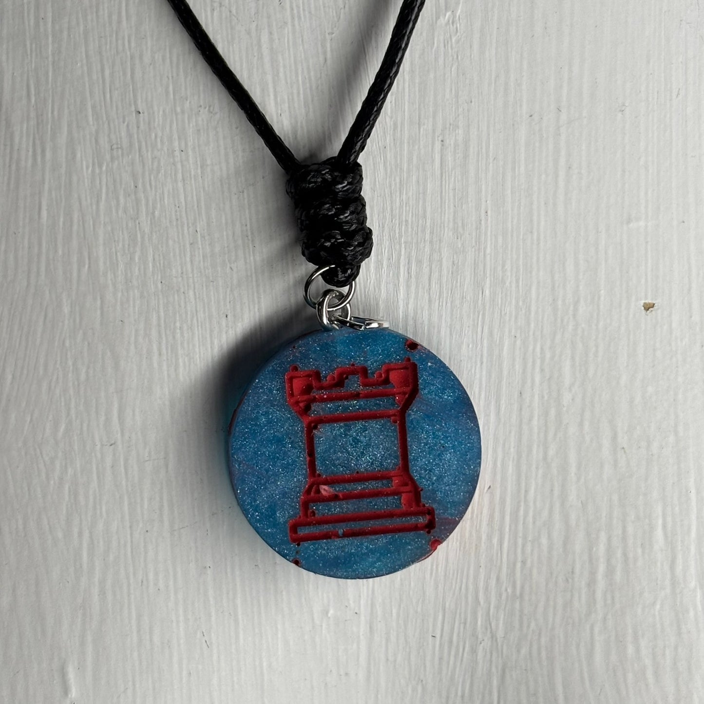 Red Print Rook - Handmade Resin Chess Necklace