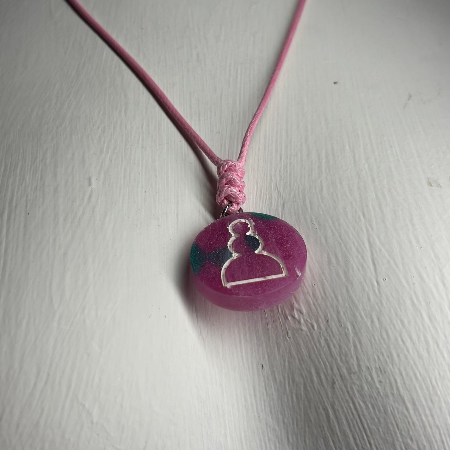 Vibrant Pink Pawn - Handmade Resin Chess Necklace