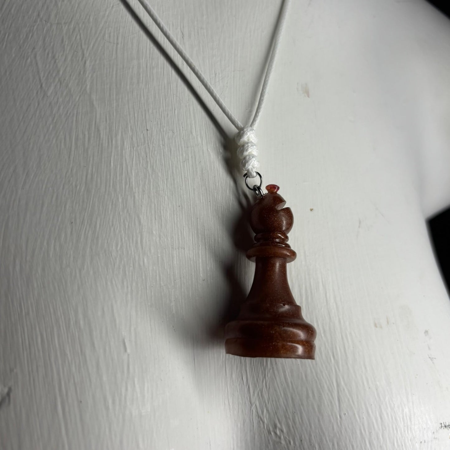 Bronze Brown Bishop - Handmade Resin Chess Necklace