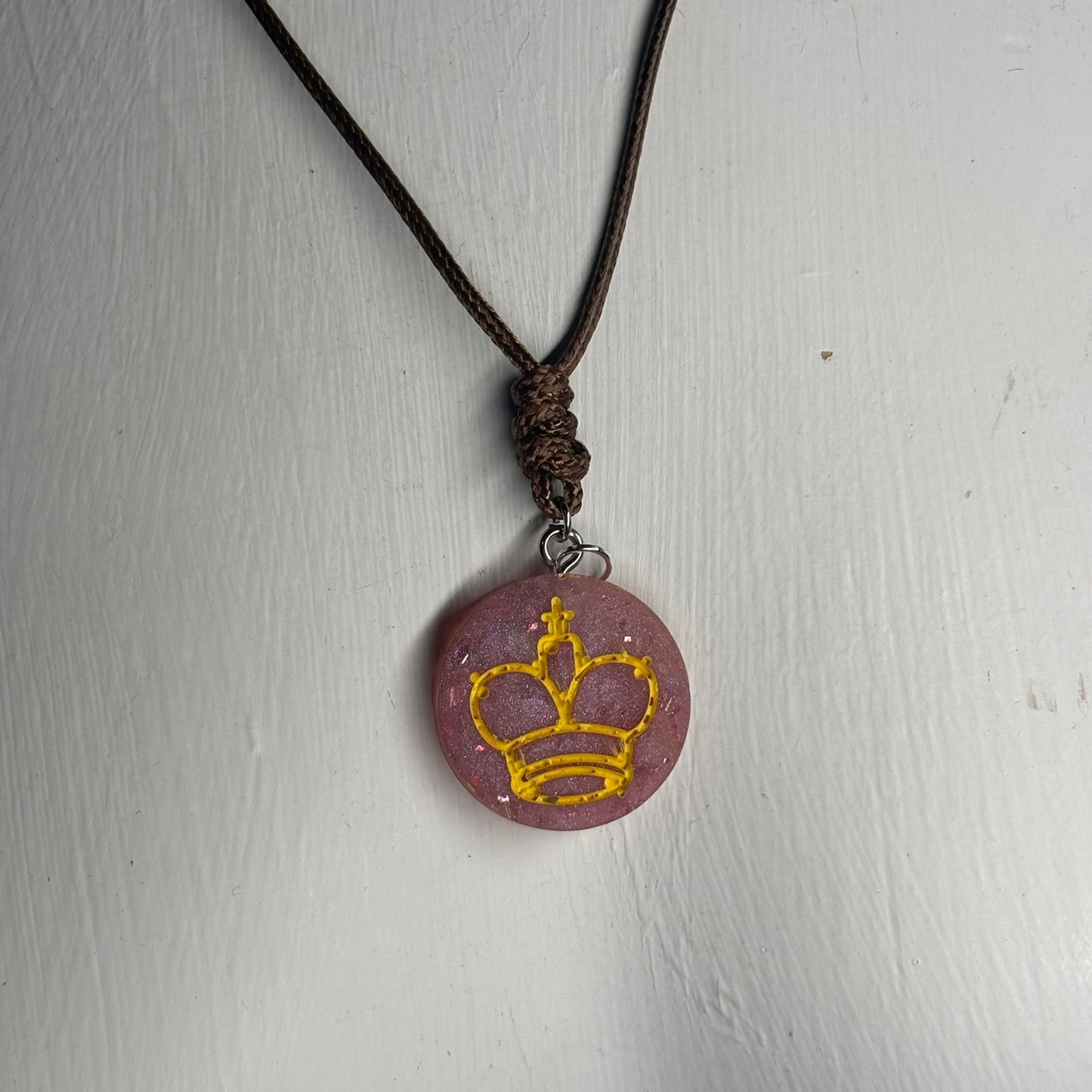 Cream Pink King - Handmade Resin Chess Necklace