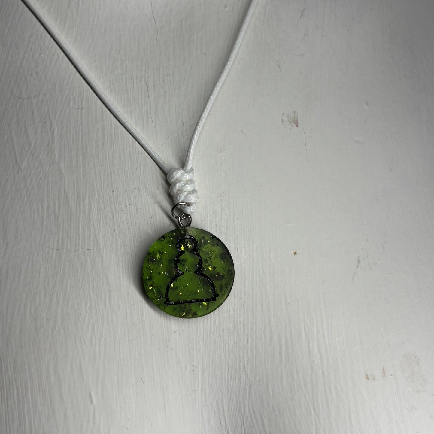 Sparkle Green Pawn - Handmade Resin Chess Necklace