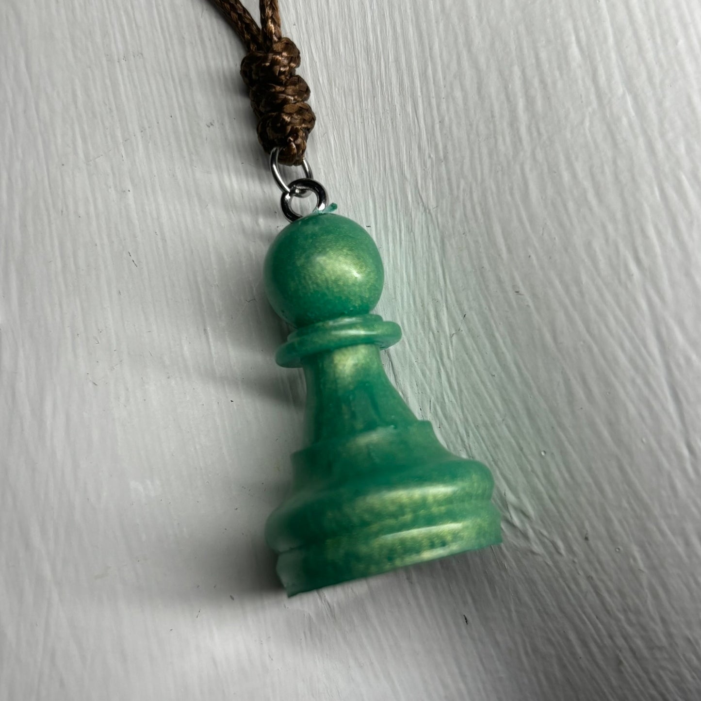Green Vintage Pawn - Handmade Resin Chess Necklace