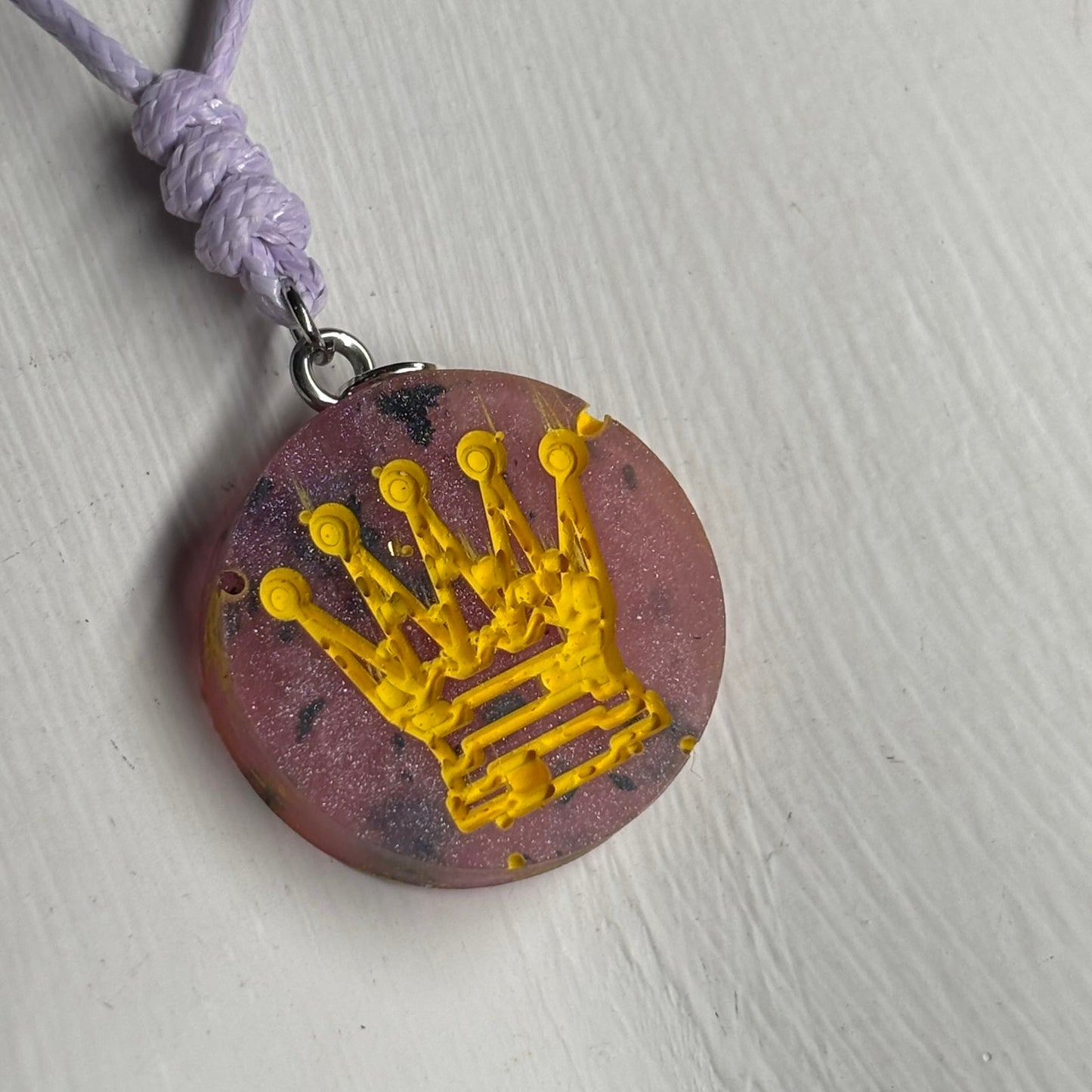 Purple Patterned Queen - Handmade Resin Chess Necklace