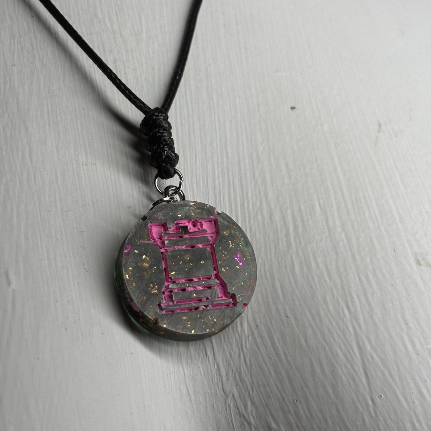 Forest Pink Rook - Handmade Resin Chess Necklace