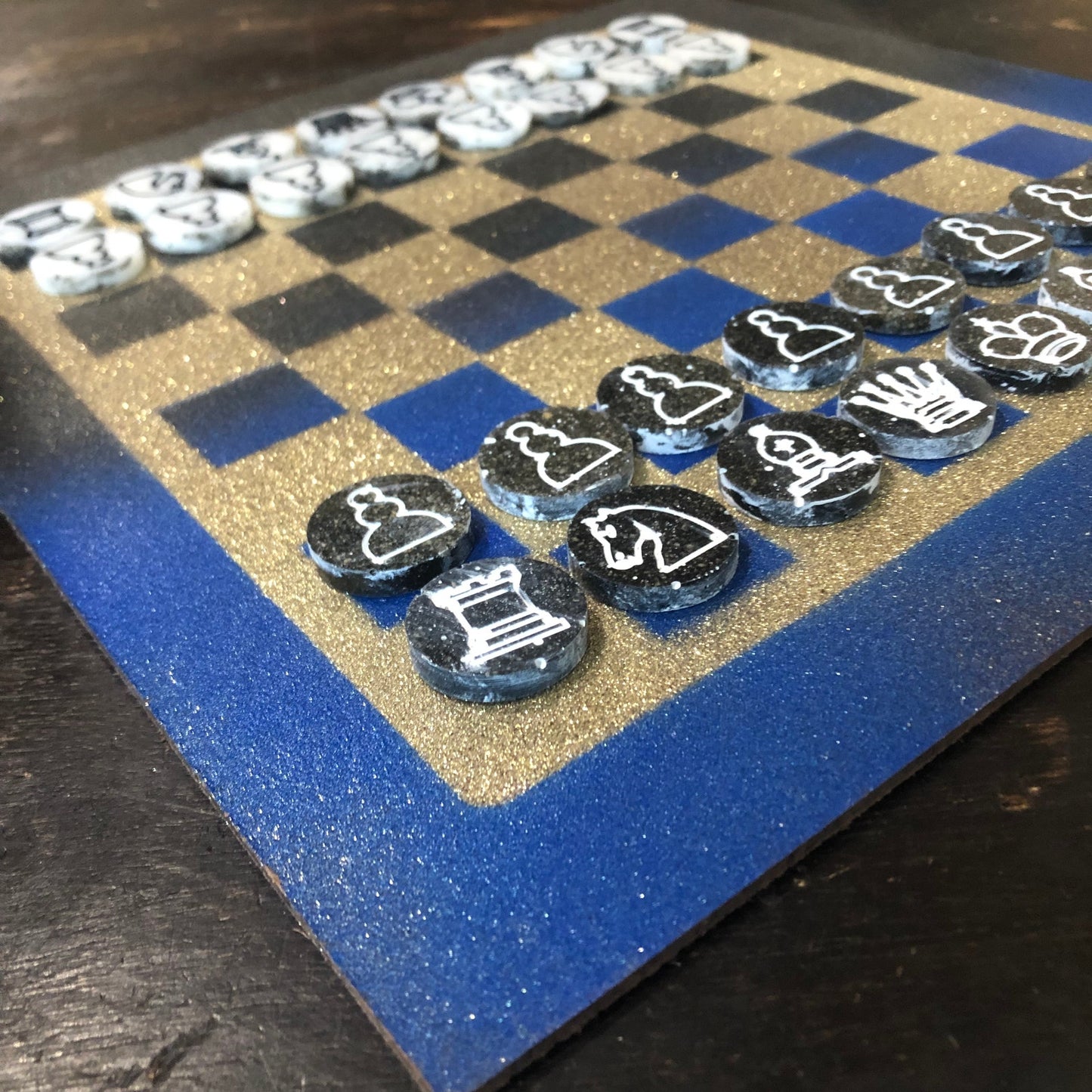 Sparkle Golden Blue - Painted Chess Set