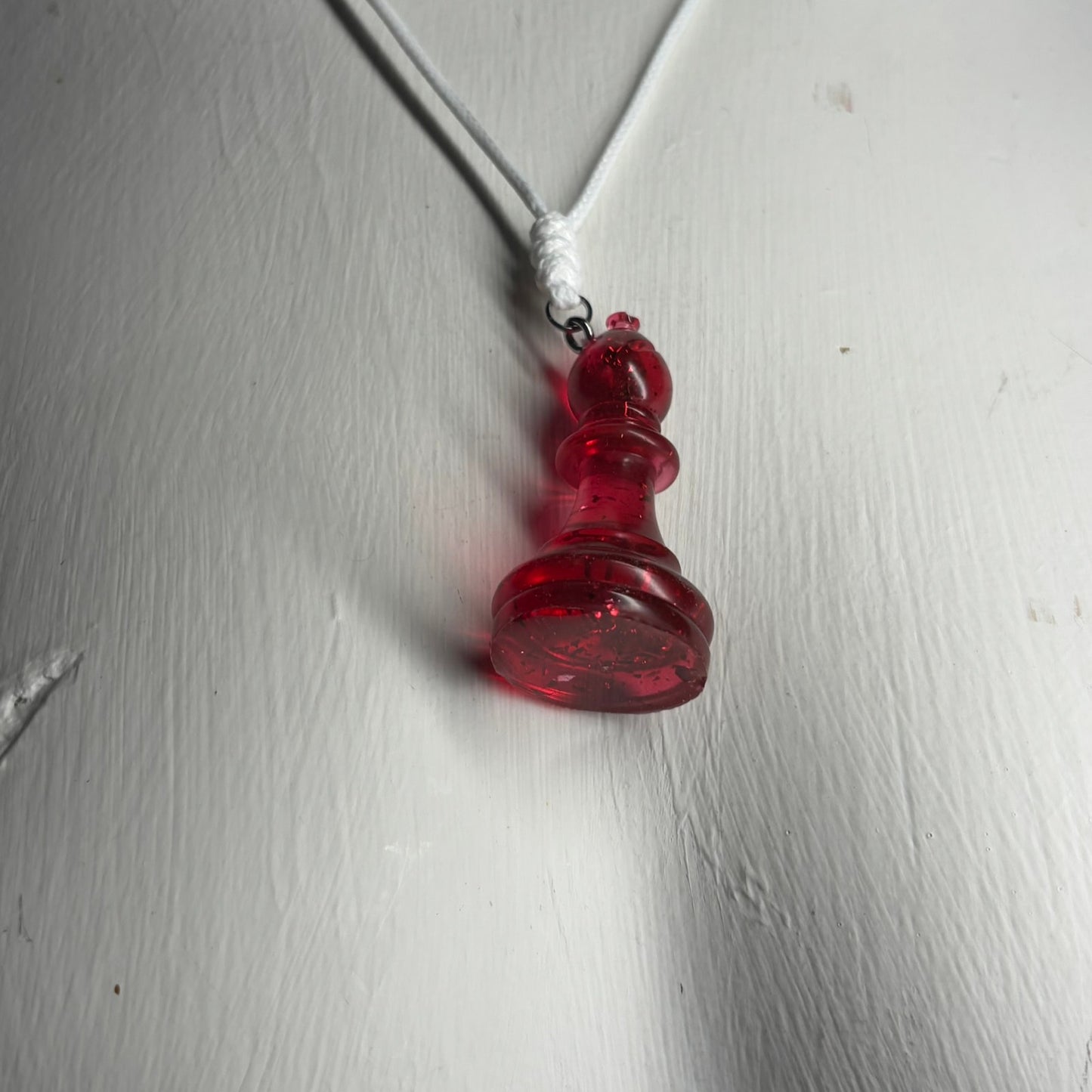 Red Crystal Bishop - Handmade Resin Chess Necklace