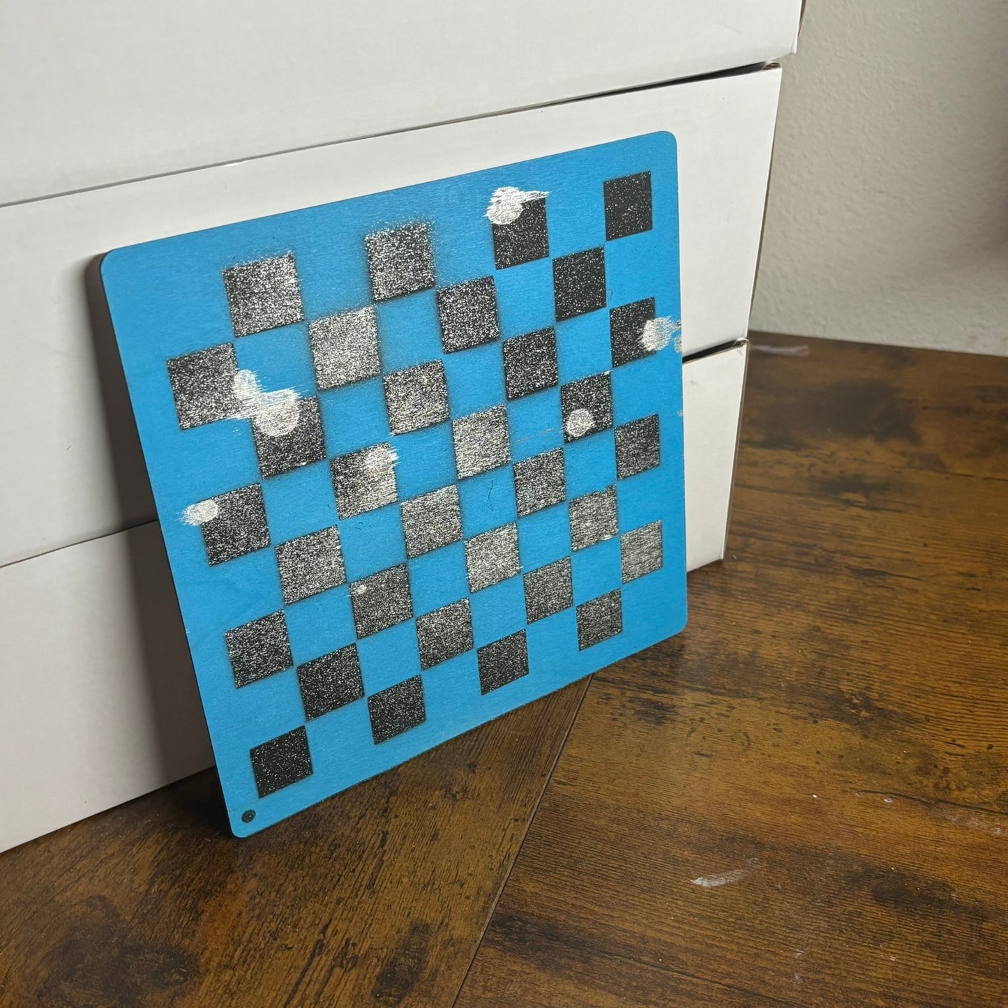 Blue & Black Chrome - Painted Thin Wooden Chess Board