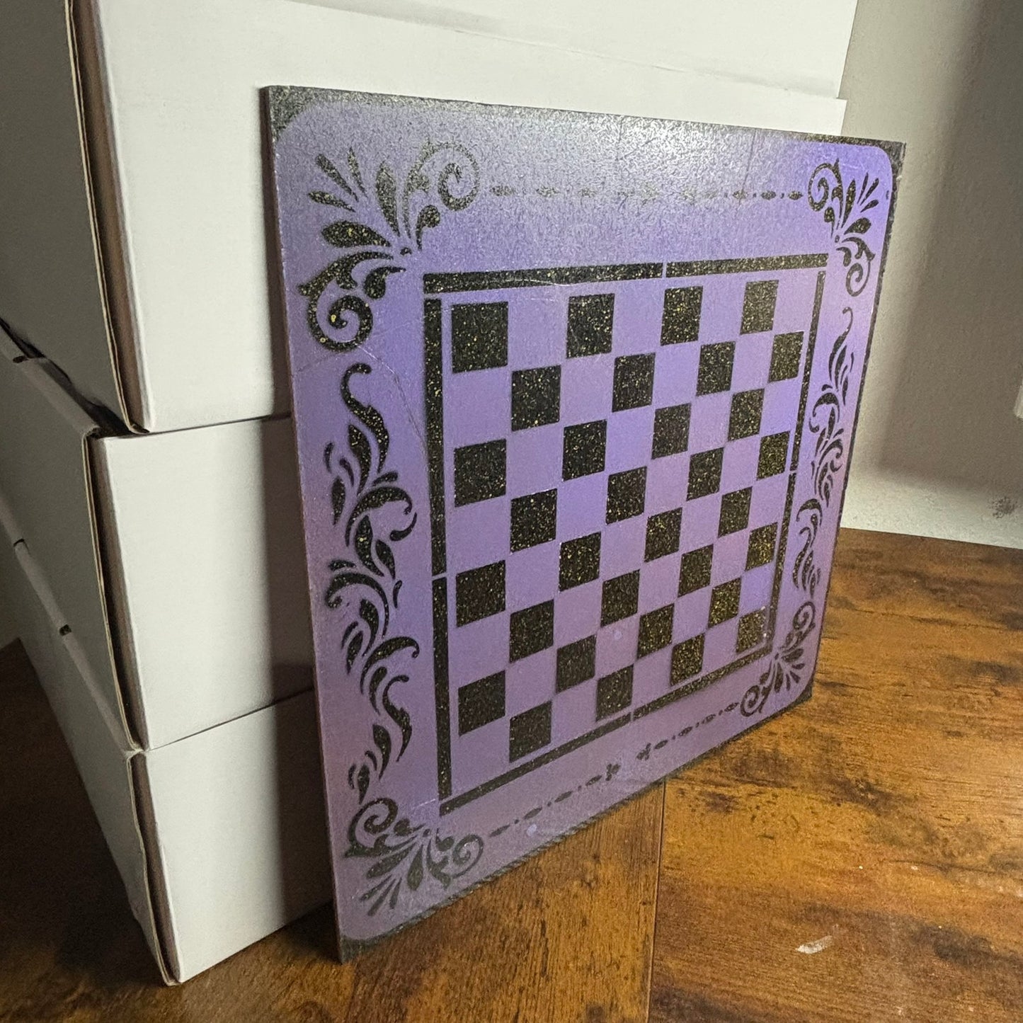 Purple & Black  - Painted Chess Board