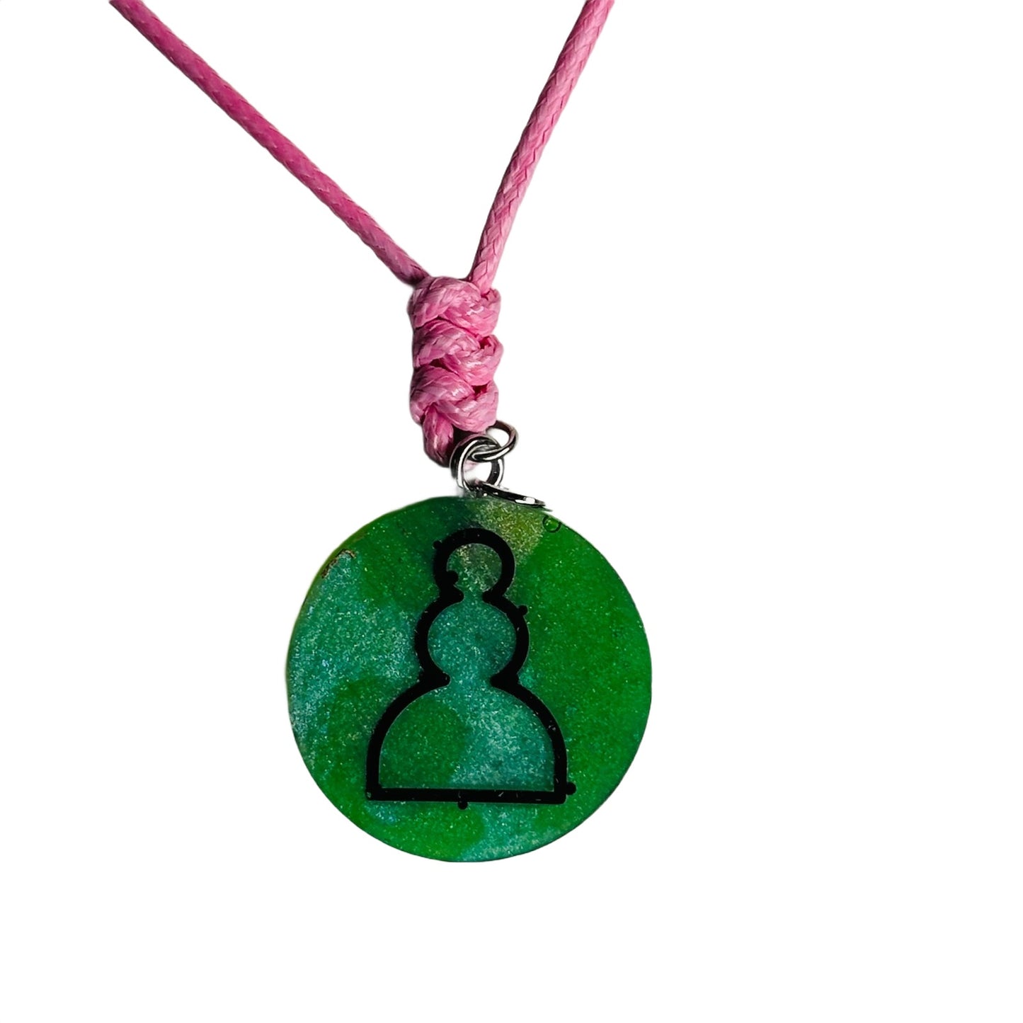 Pink & Green Pawn - Handmade Resin Chess Necklace