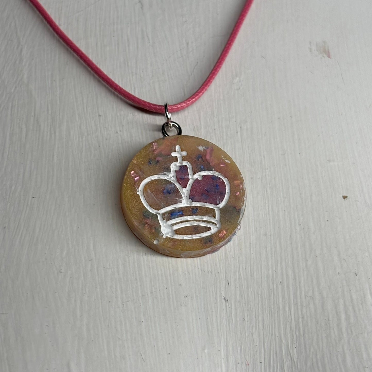 Yellow & Pink Crystal King - Handmade Resin Chess Necklace