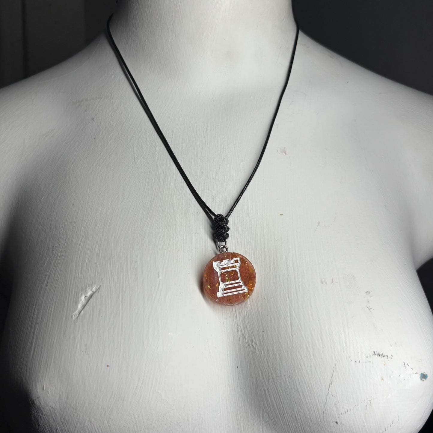 Amber Rook - Handmade Resin Chess Necklace