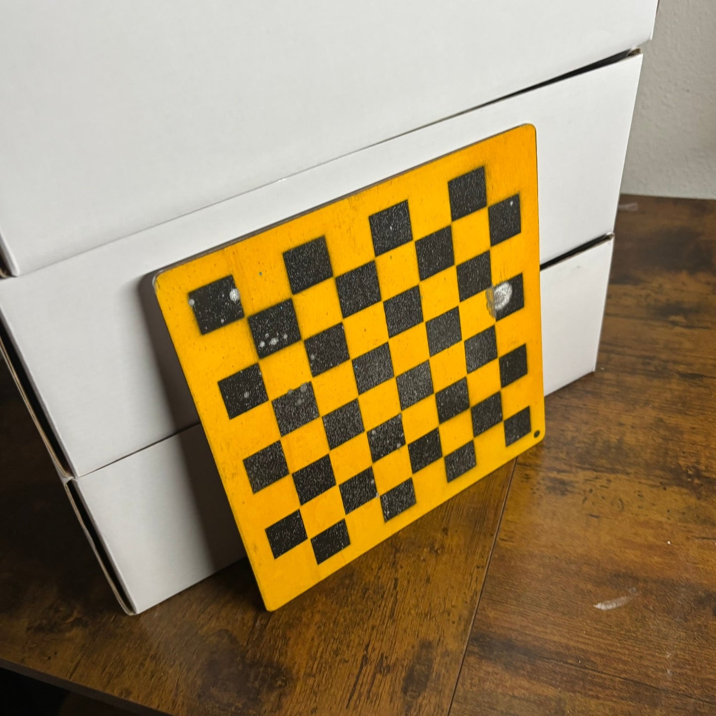 Yellow Black Chrome - Painted Thin Wooden Chess Board