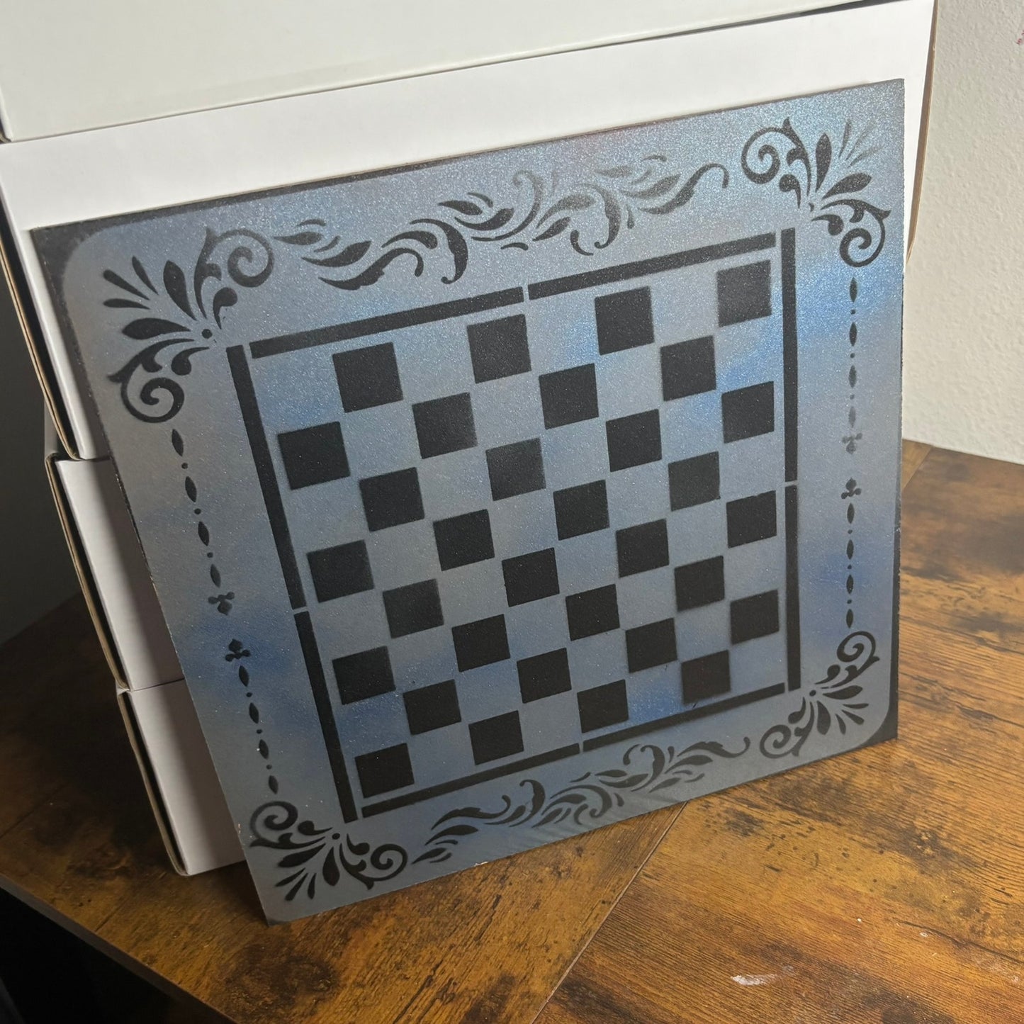 Simple Blue & Black - Painted Chess Board