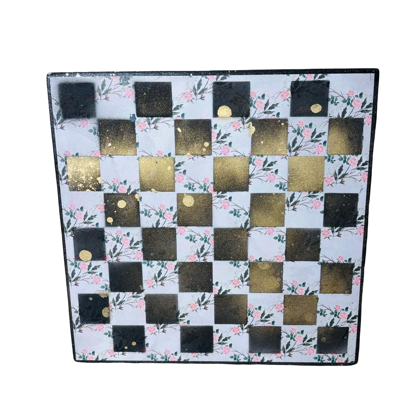 Golden Pink Flowers - Scrapbook Chess Board