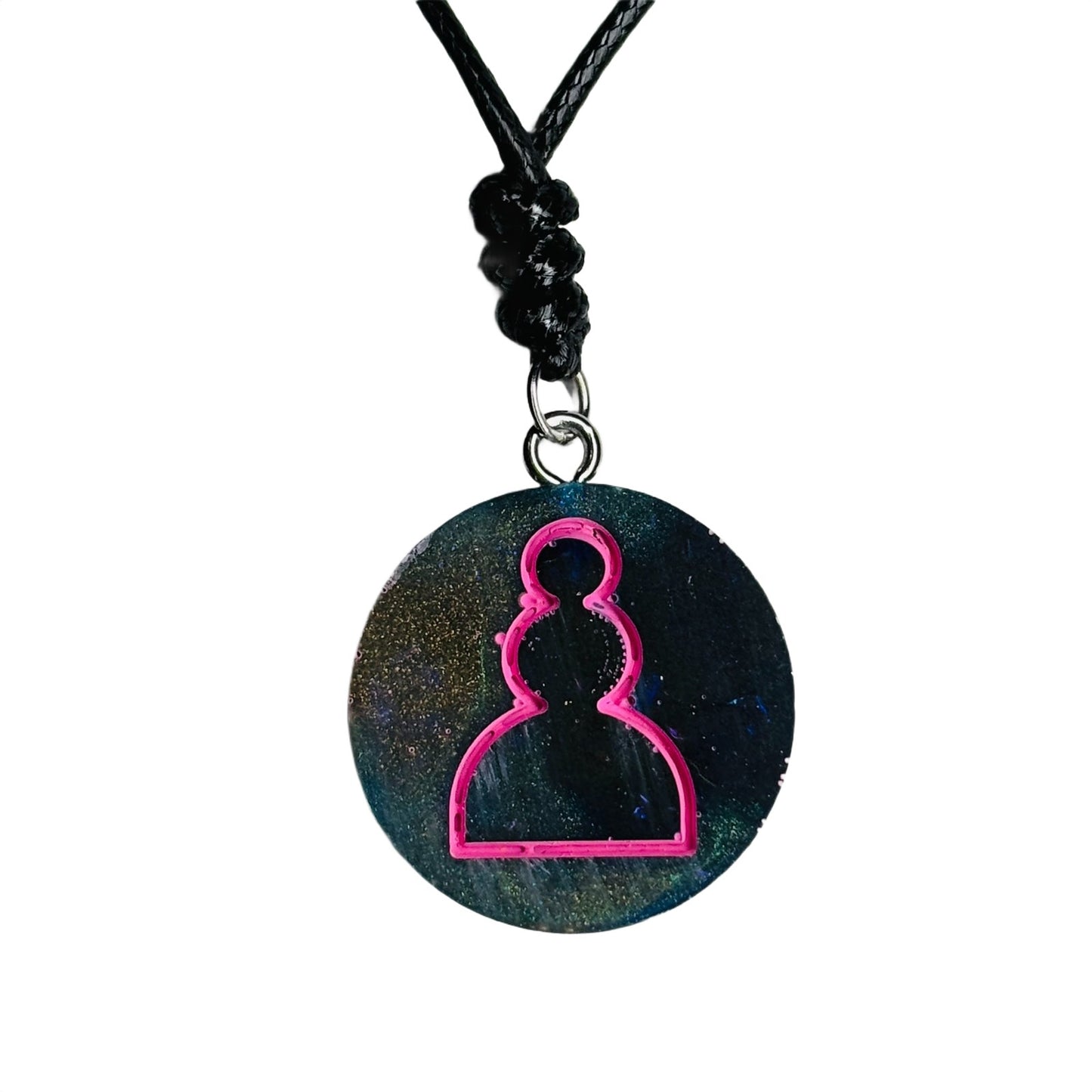 Pink Lining Pawn - Handmade Resin Chess Necklace