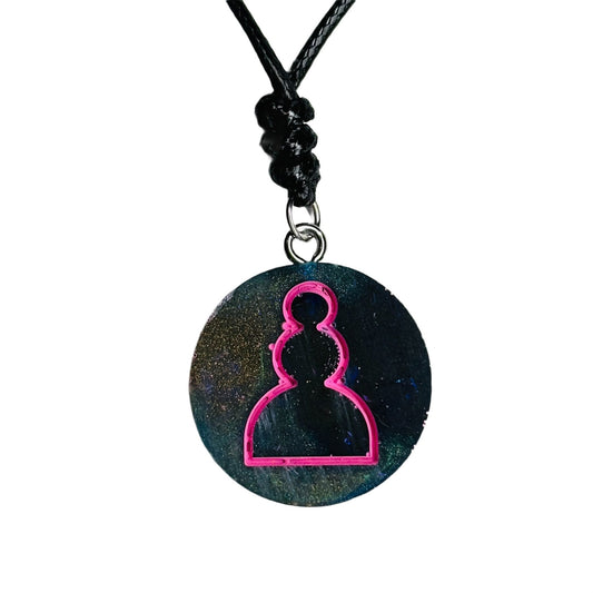 Pink Lining Pawn - Handmade Resin Chess Necklace
