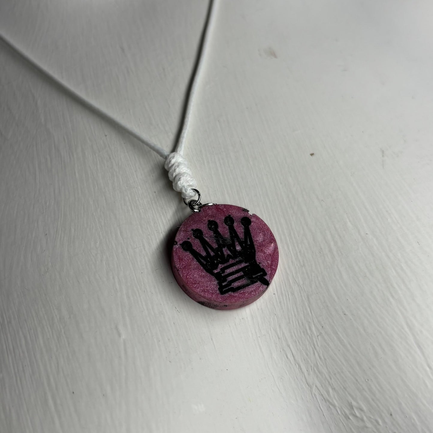 Dark Pink Queen - Handmade Resin Chess Necklace