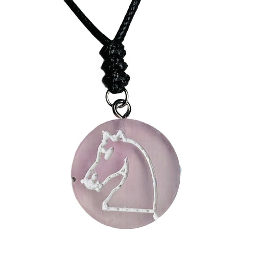 Translucent Pink Knight - Handmade Resin Chess Necklace