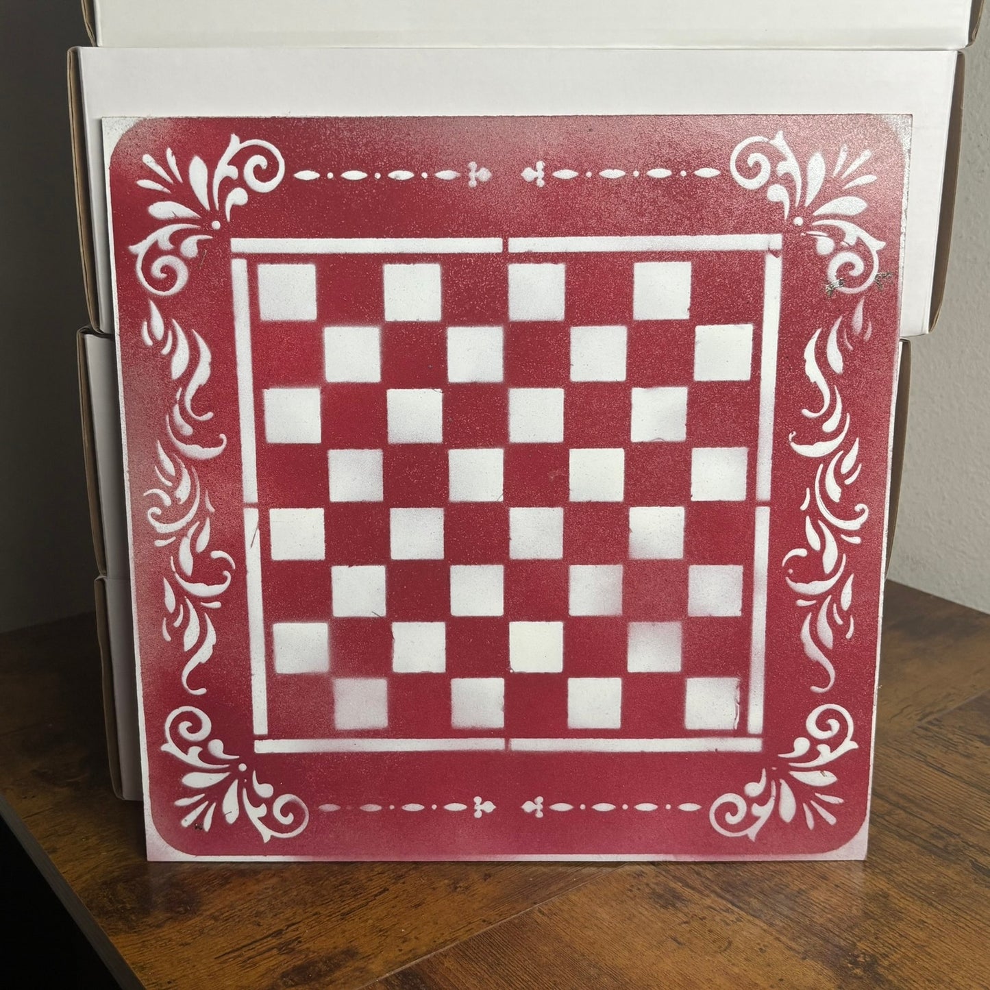 Red & White - Painted Chess Board