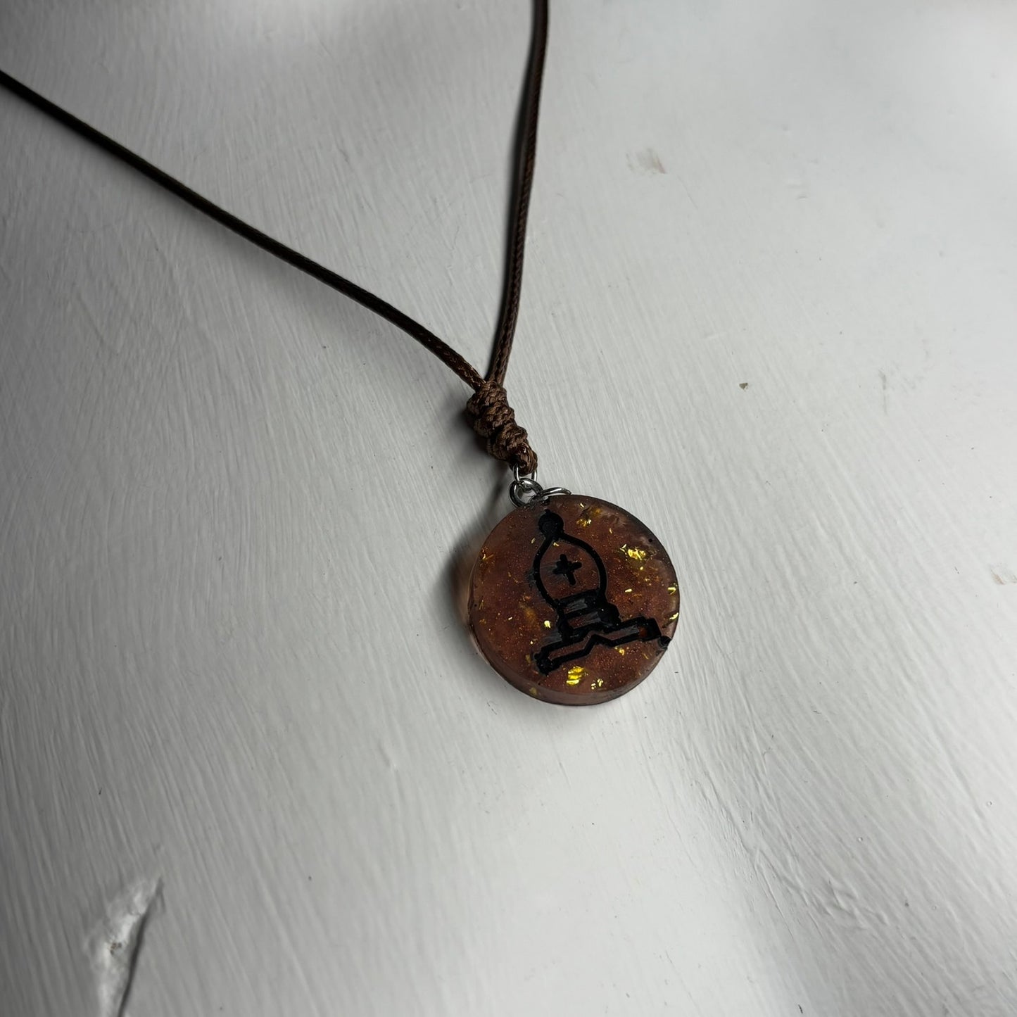 Amber Vintage Bishop - Handmade Resin Chess Necklace