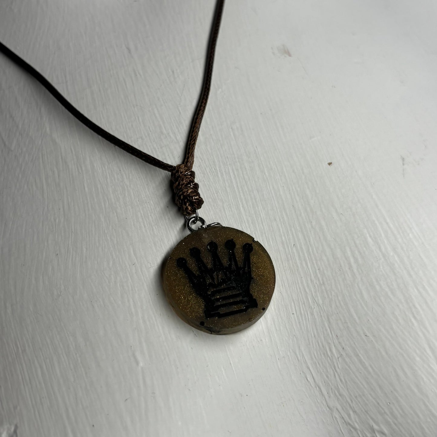 Vintage Brown Queen - Handmade Resin Chess Necklace