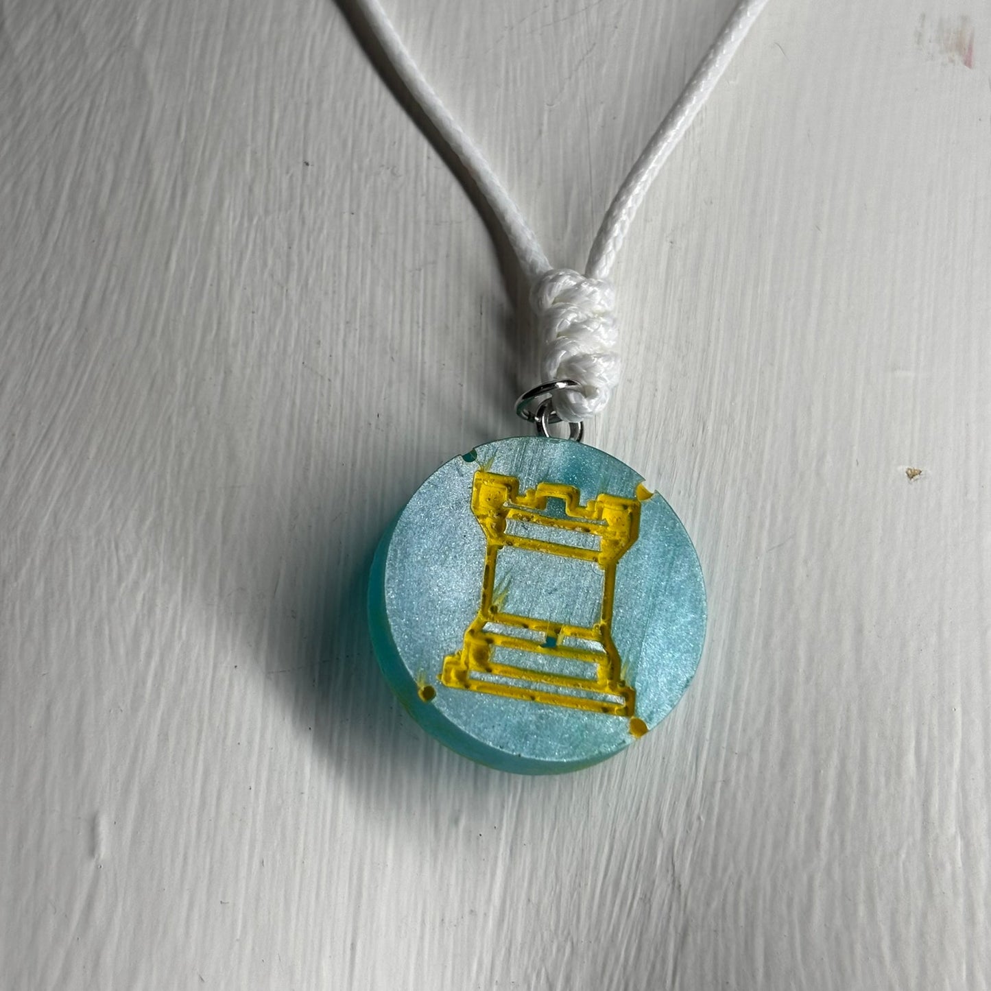 Aqua Green Rook - Handmade Resin Chess Necklace