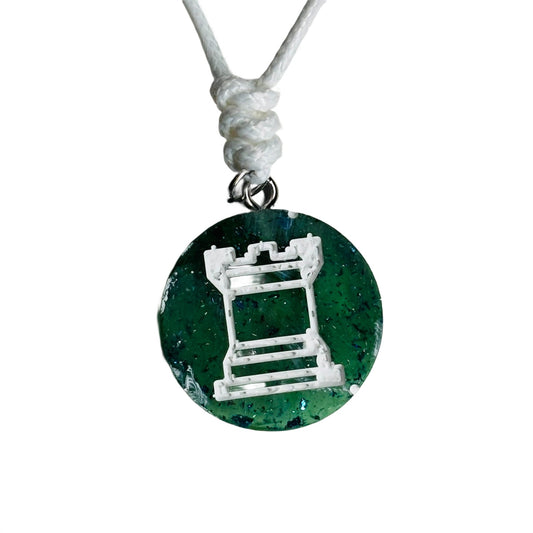 Forest Green Rook - Handmade Resin Chess Necklace - Flat Edition