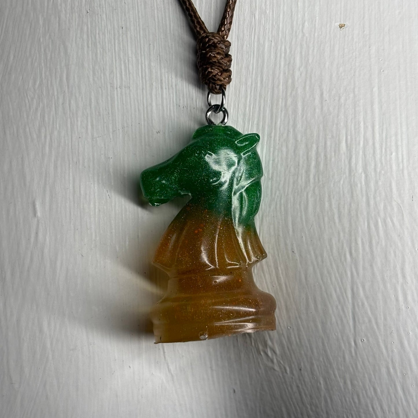 Yellow & Green Knight - Handmade Resin Chess Necklace