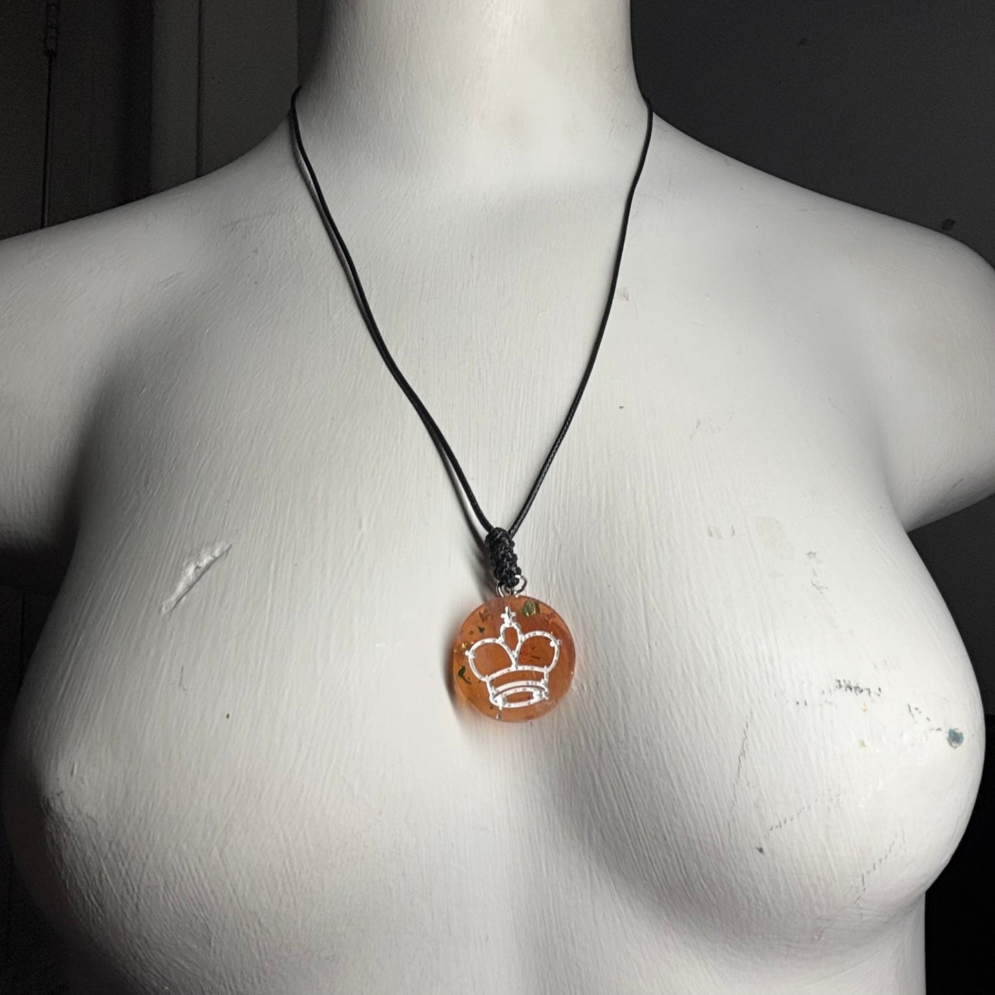Amber King - Handmade Resin Chess Necklace