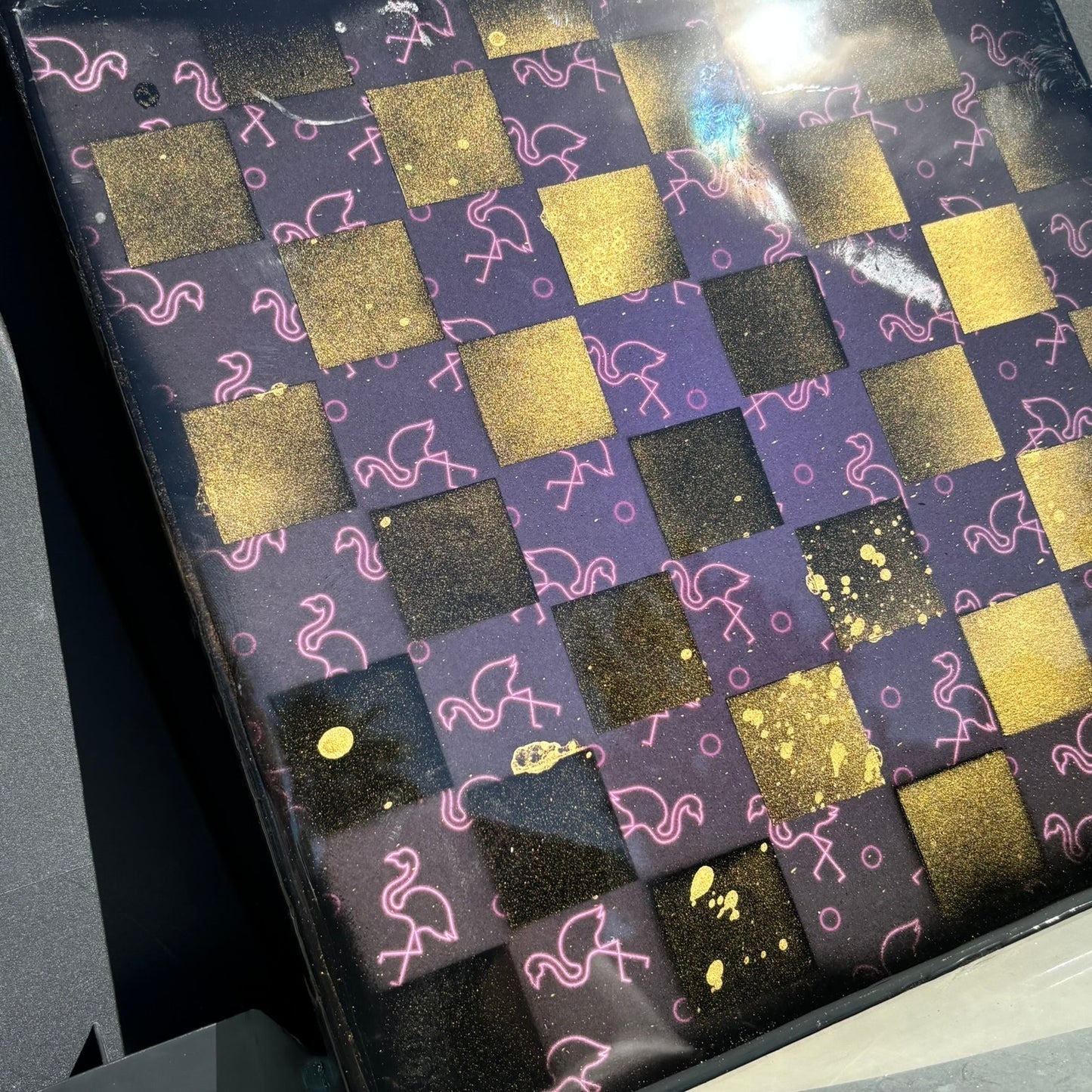 Golden Flamingo - Resin Coated Chess Board
